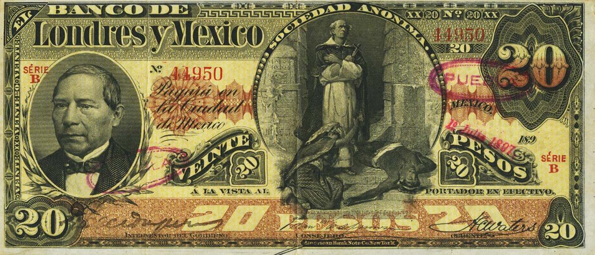 Front of Mexico pS235n: 20 Pesos from 1889