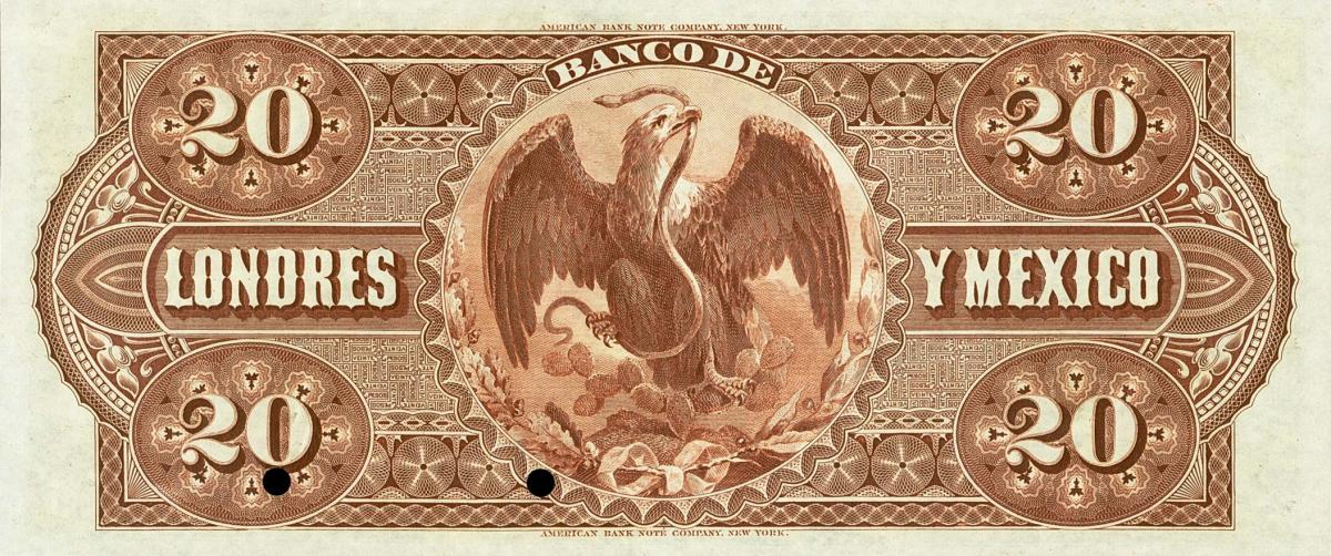 Back of Mexico pS235s: 20 Pesos from 1889