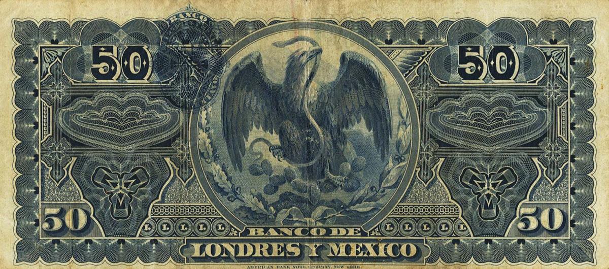 Back of Mexico pS236f: 50 Pesos from 1889