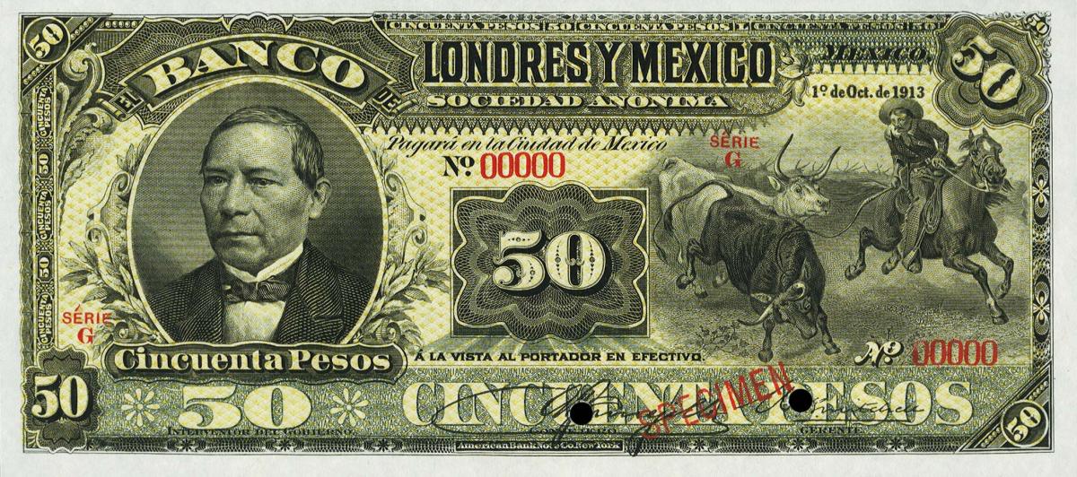 Front of Mexico pS236s: 50 Pesos from 1889