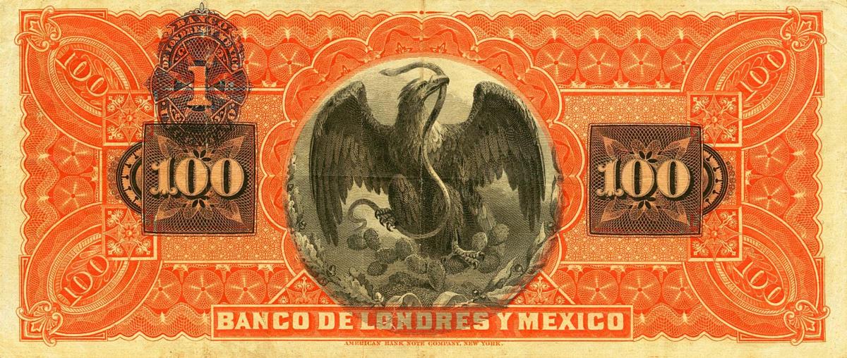 Back of Mexico pS237d: 100 Pesos from 1889