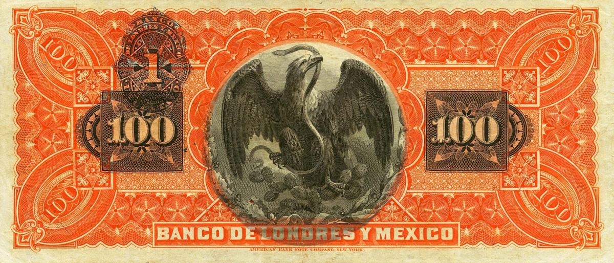 Back of Mexico pS237e: 100 Pesos from 1889