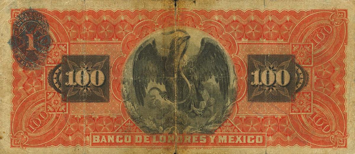 Back of Mexico pS237l: 100 Pesos from 1889