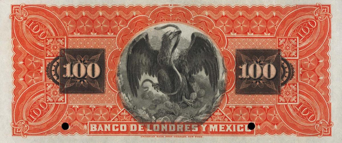 Back of Mexico pS237s: 100 Pesos from 1889