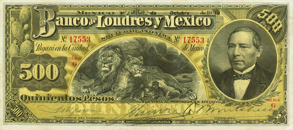 Front of Mexico pS238a: 500 Pesos from 1889