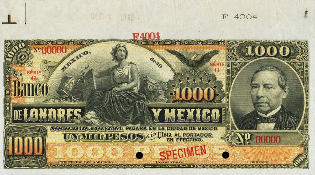 Front of Mexico pS239s: 1000 Pesos from 1889