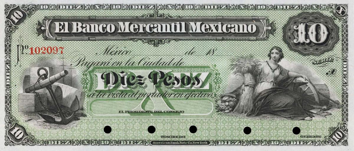 Front of Mexico pS244s: 10 Pesos from 1882