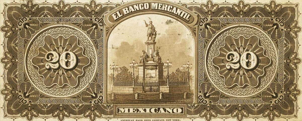 Back of Mexico pS245p: 20 Pesos from 1882