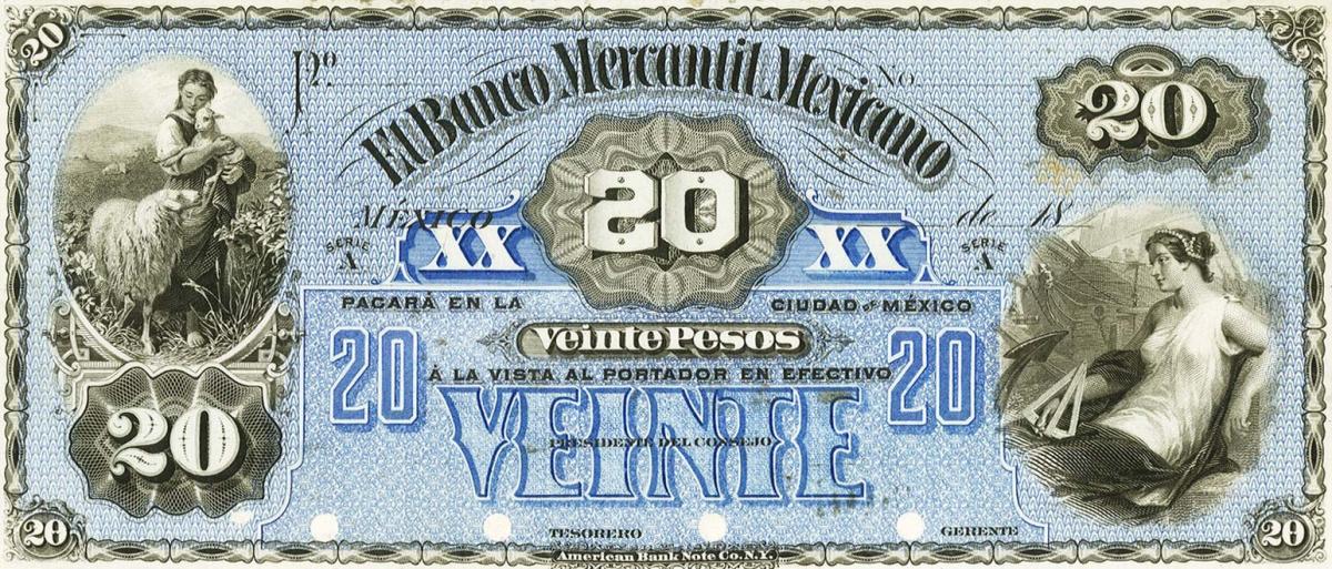 Front of Mexico pS245p: 20 Pesos from 1882