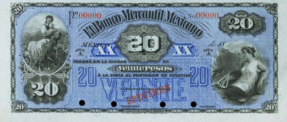 Front of Mexico pS245s: 20 Pesos from 1882