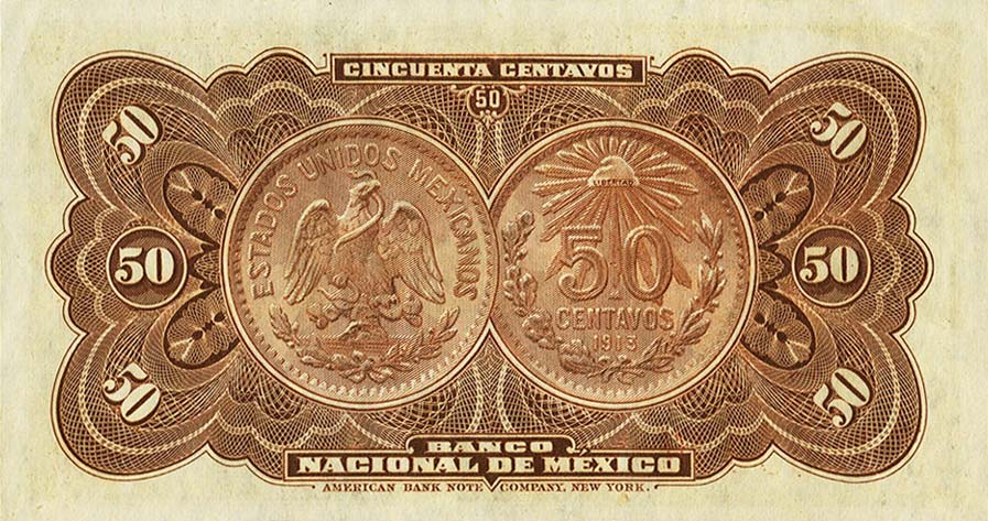 Back of Mexico pS254r: 50 Centavos from 1914