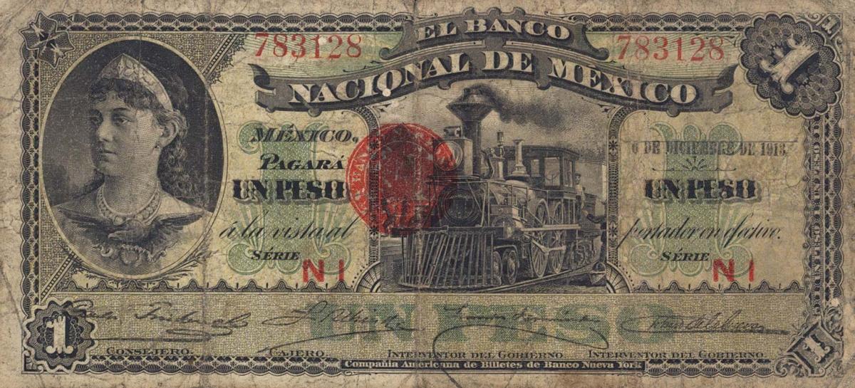 Front of Mexico pS255b: 1 Peso from 1885