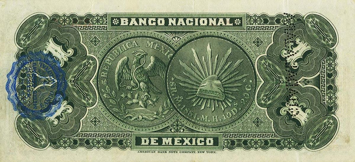 Back of Mexico pS255f: 1 Peso from 1885