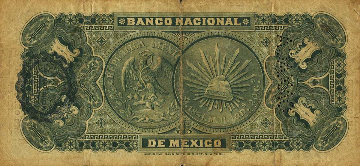 Back of Mexico pS255h: 1 Peso from 1885