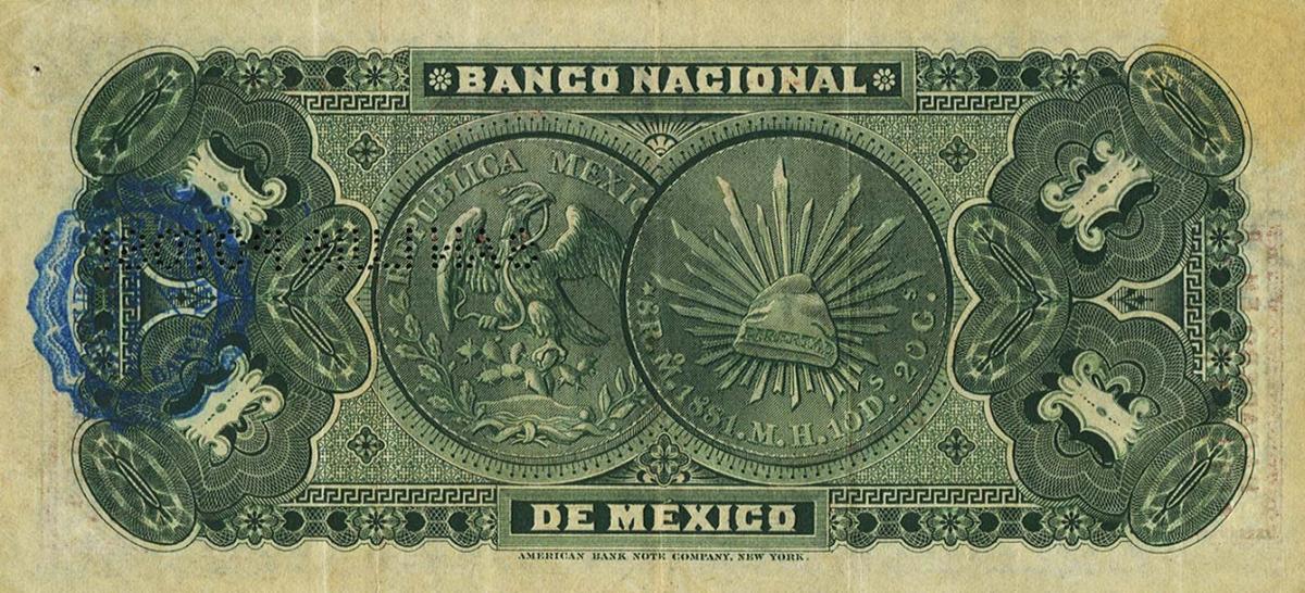 Back of Mexico pS255i: 1 Peso from 1885