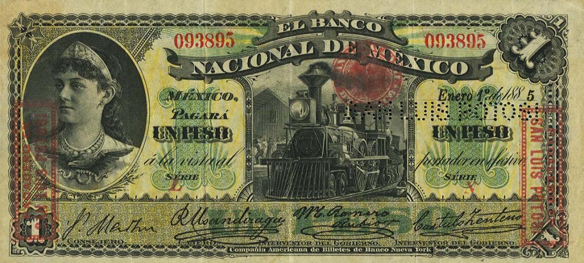 Front of Mexico pS255i: 1 Peso from 1885