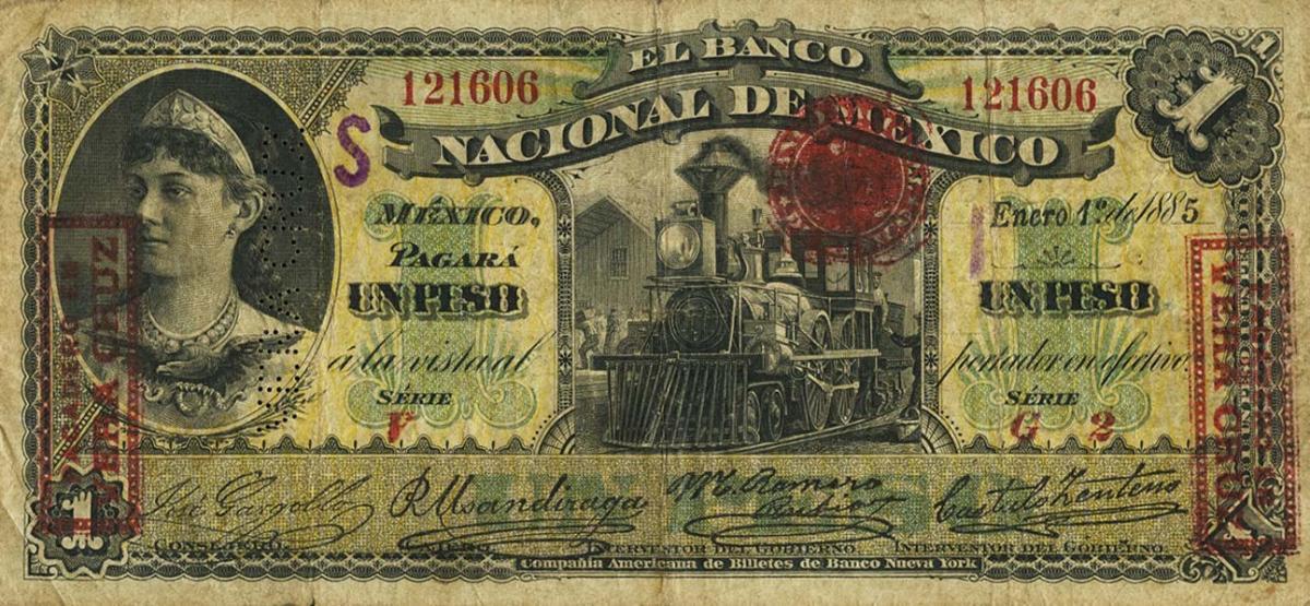 Front of Mexico pS255j: 1 Peso from 1885