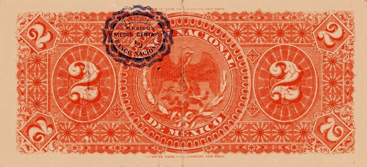 Back of Mexico pS256a: 2 Pesos from 1885