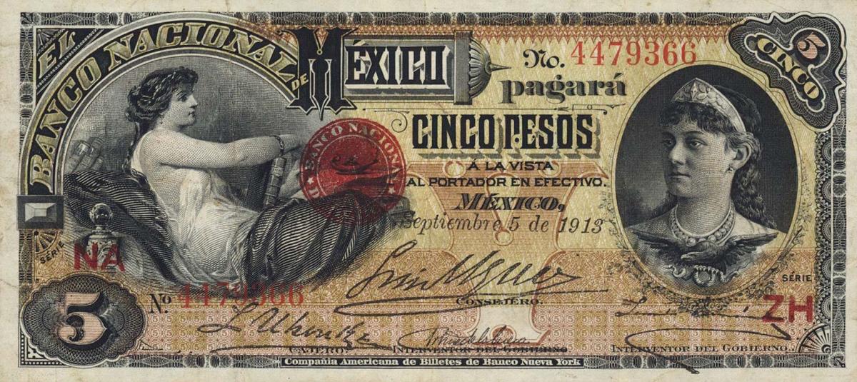 Front of Mexico pS257c: 5 Pesos from 1885