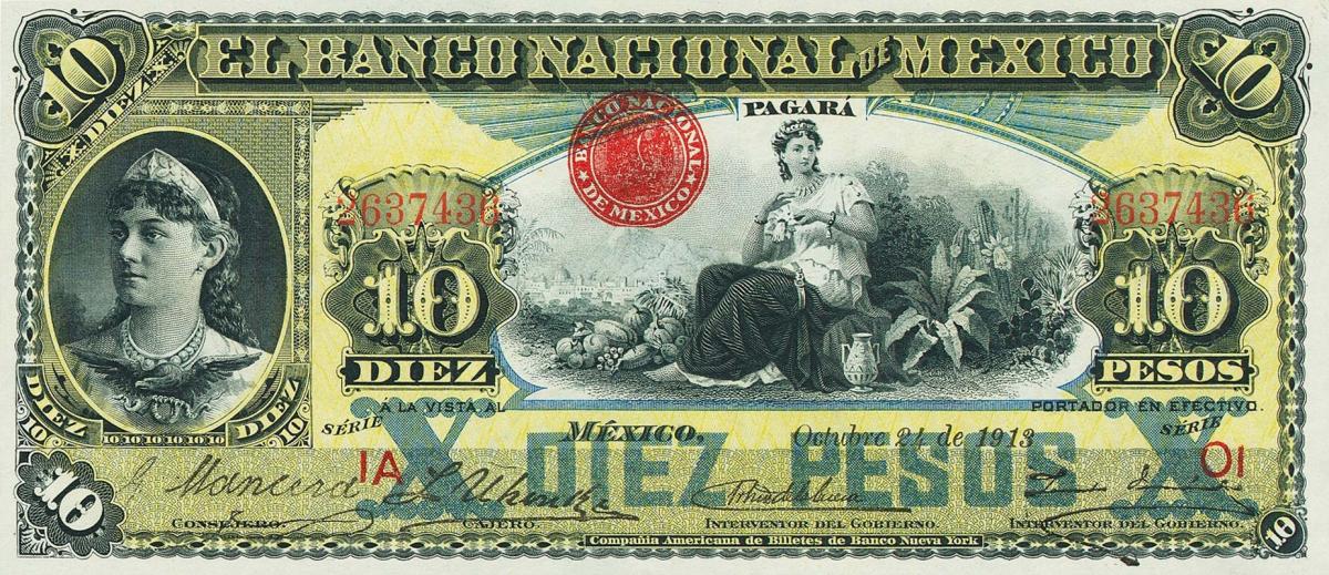 Front of Mexico pS258e: 10 Pesos from 1885