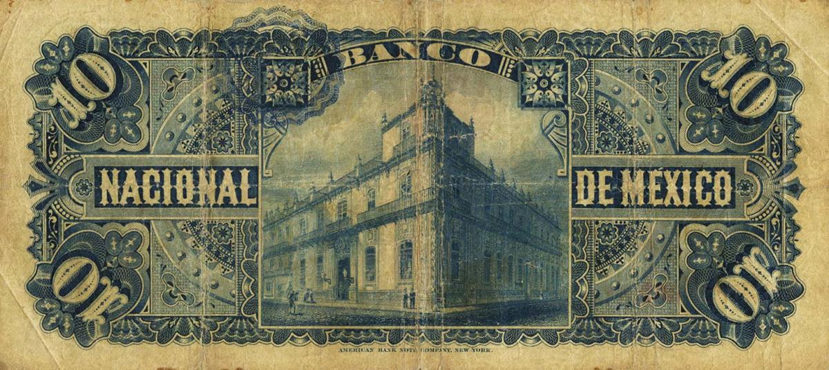 Back of Mexico pS258g: 10 Pesos from 1885