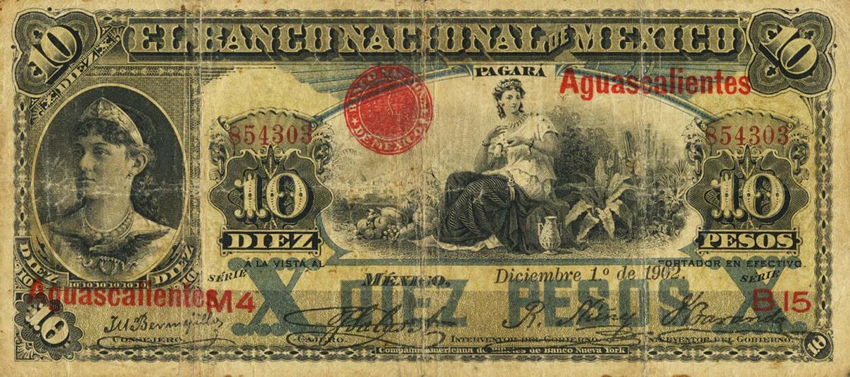 Front of Mexico pS258g: 10 Pesos from 1885