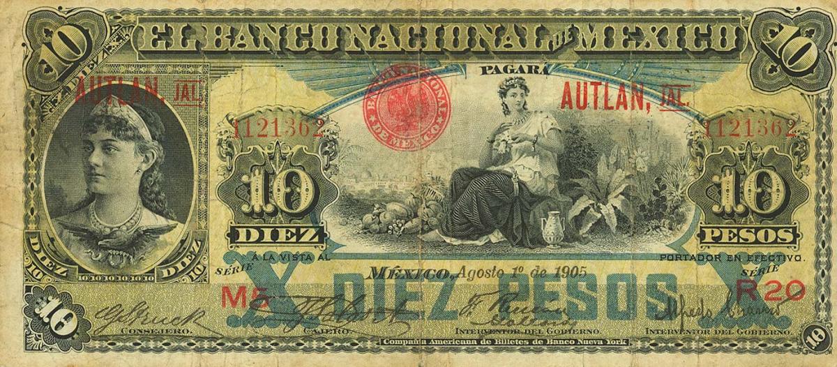 Front of Mexico pS258h: 10 Pesos from 1885