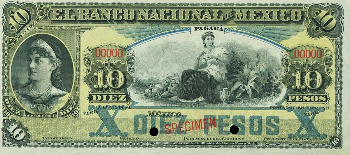 Front of Mexico pS258s2: 10 Pesos from 1885