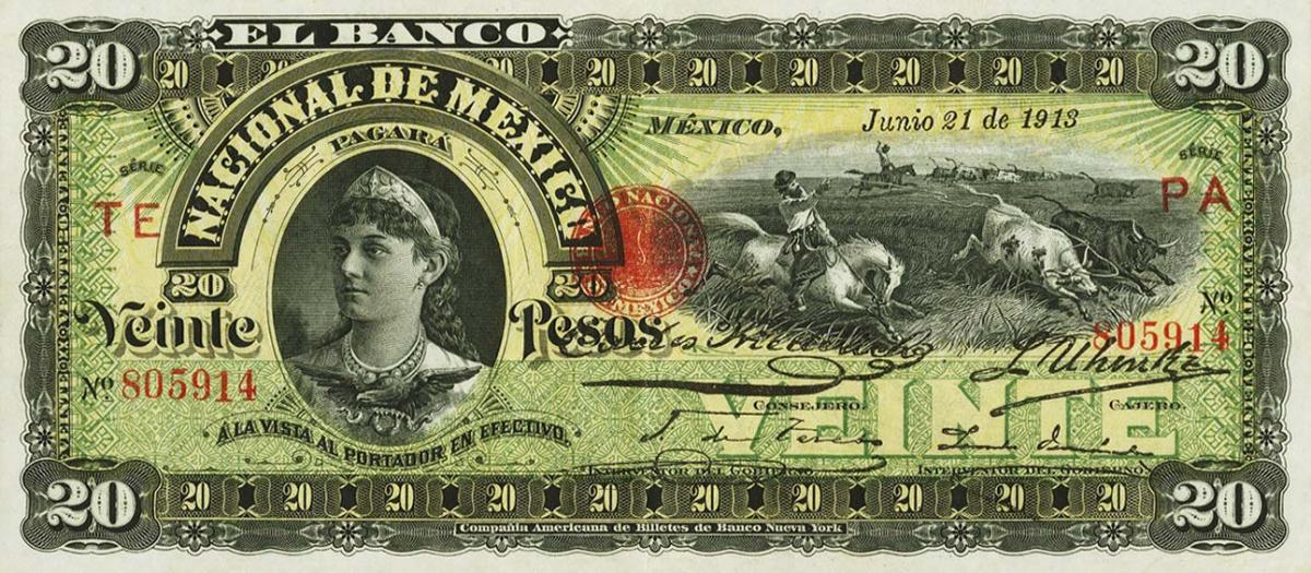 Front of Mexico pS259d: 20 Pesos from 1885