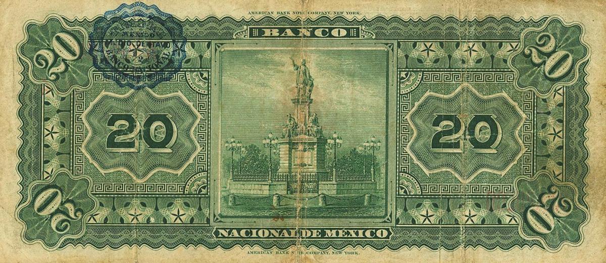 Back of Mexico pS259e: 20 Pesos from 1885