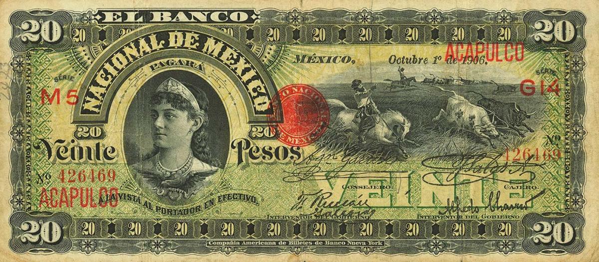 Front of Mexico pS259e: 20 Pesos from 1885