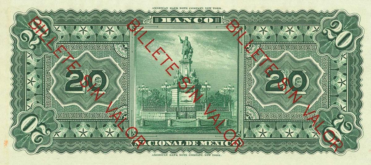 Back of Mexico pS259r1: 20 Pesos from 1885