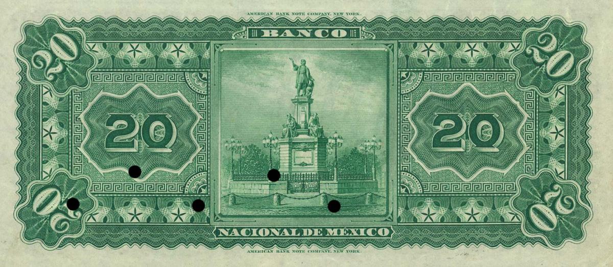 Back of Mexico pS259s1: 20 Pesos from 1885