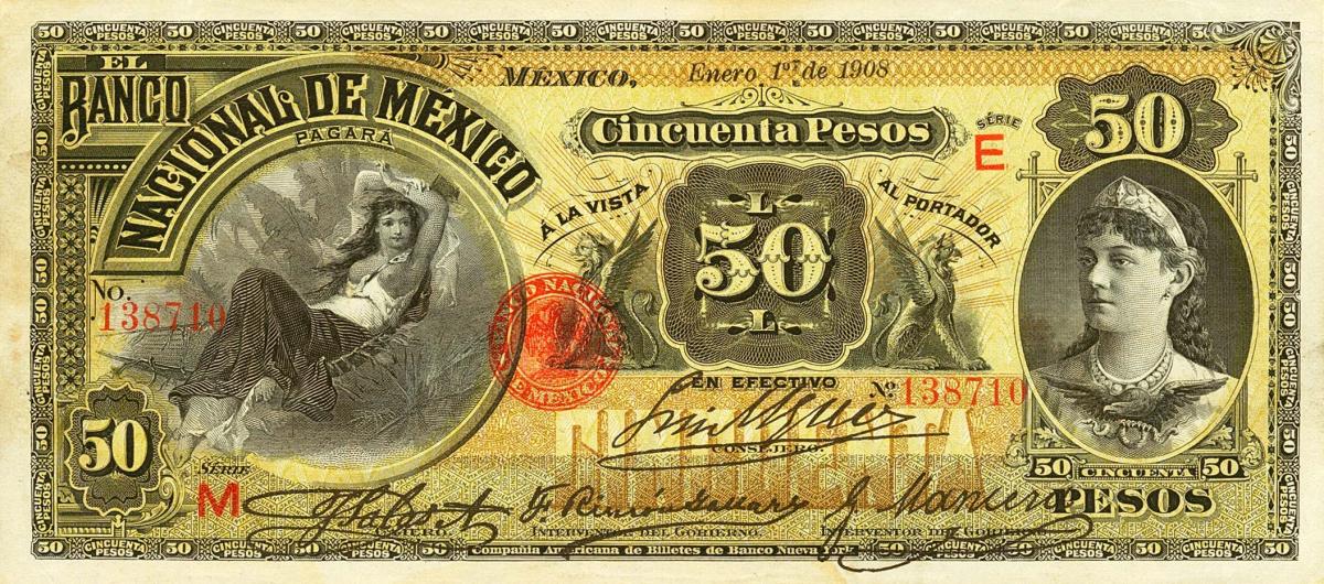 Front of Mexico pS260c: 50 Pesos from 1885