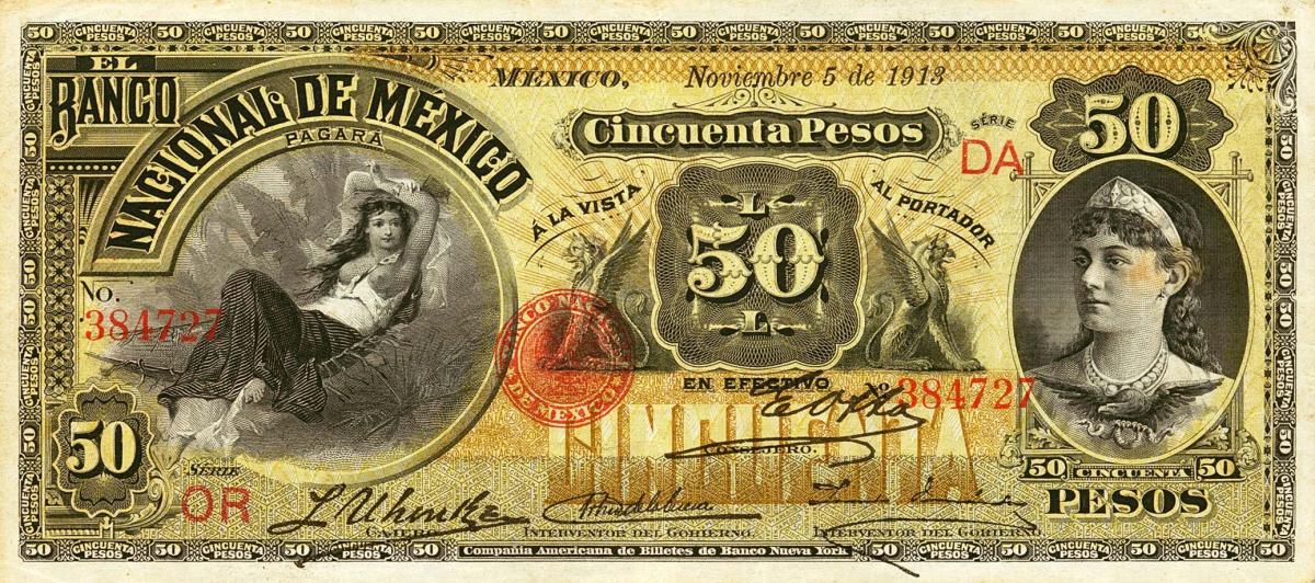 Front of Mexico pS260d: 50 Pesos from 1885