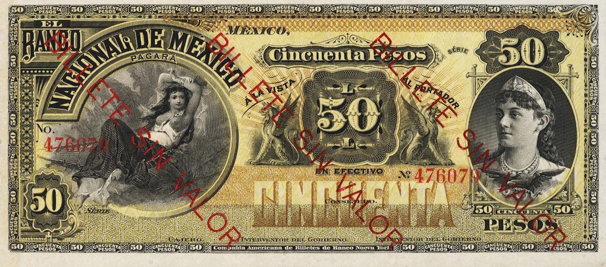 Front of Mexico pS260r: 50 Pesos from 1885