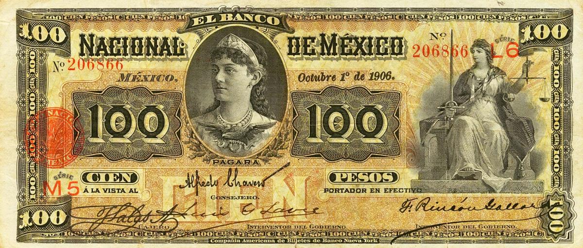 Front of Mexico pS261c: 100 Pesos from 1885