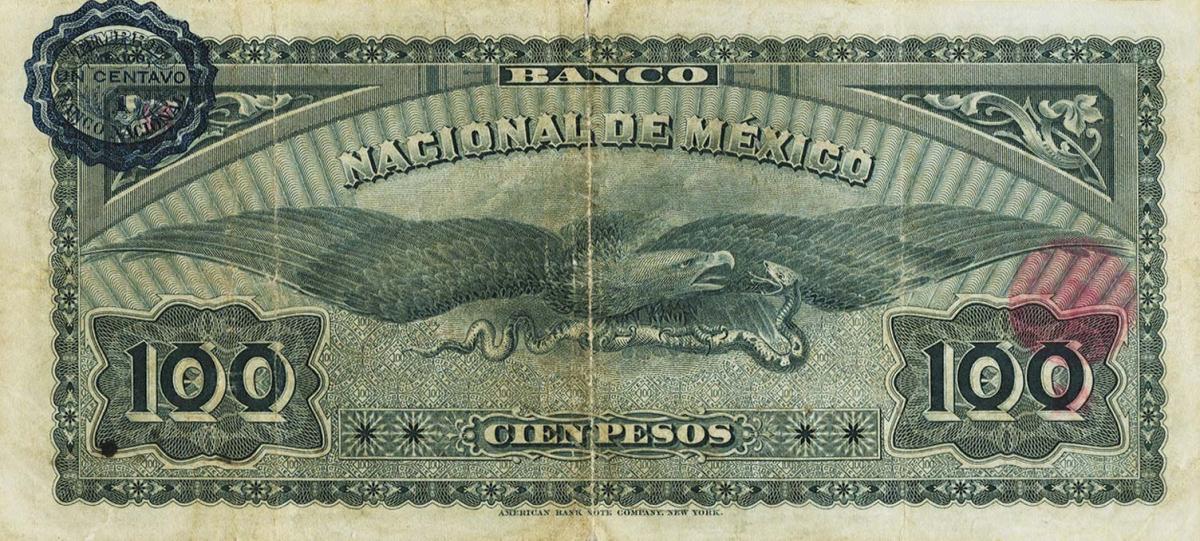 Back of Mexico pS261d: 100 Pesos from 1885