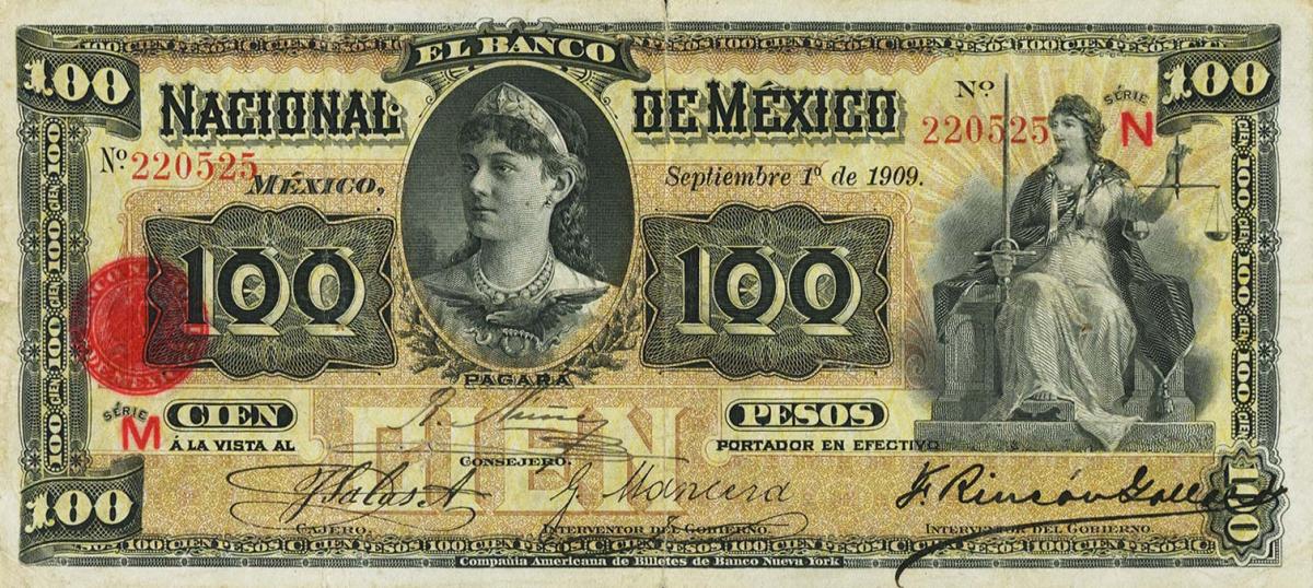 Front of Mexico pS261d: 100 Pesos from 1885