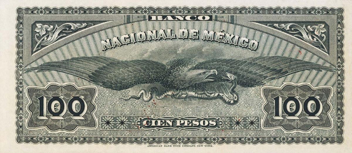 Back of Mexico pS261r: 100 Pesos from 1885