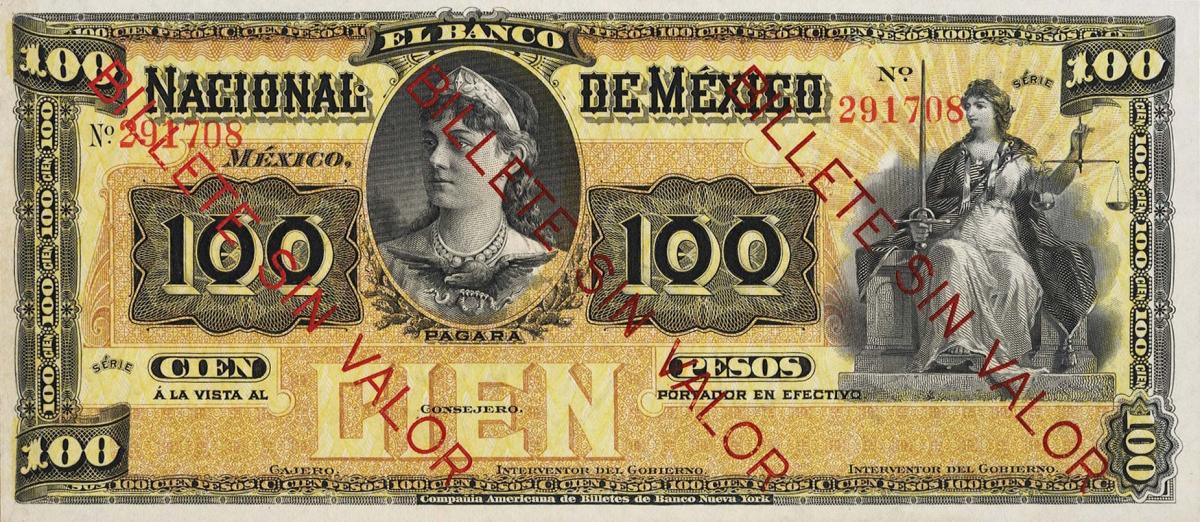 Front of Mexico pS261r: 100 Pesos from 1885