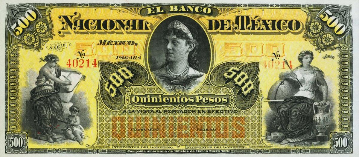 Front of Mexico pS262r: 500 Pesos from 1885