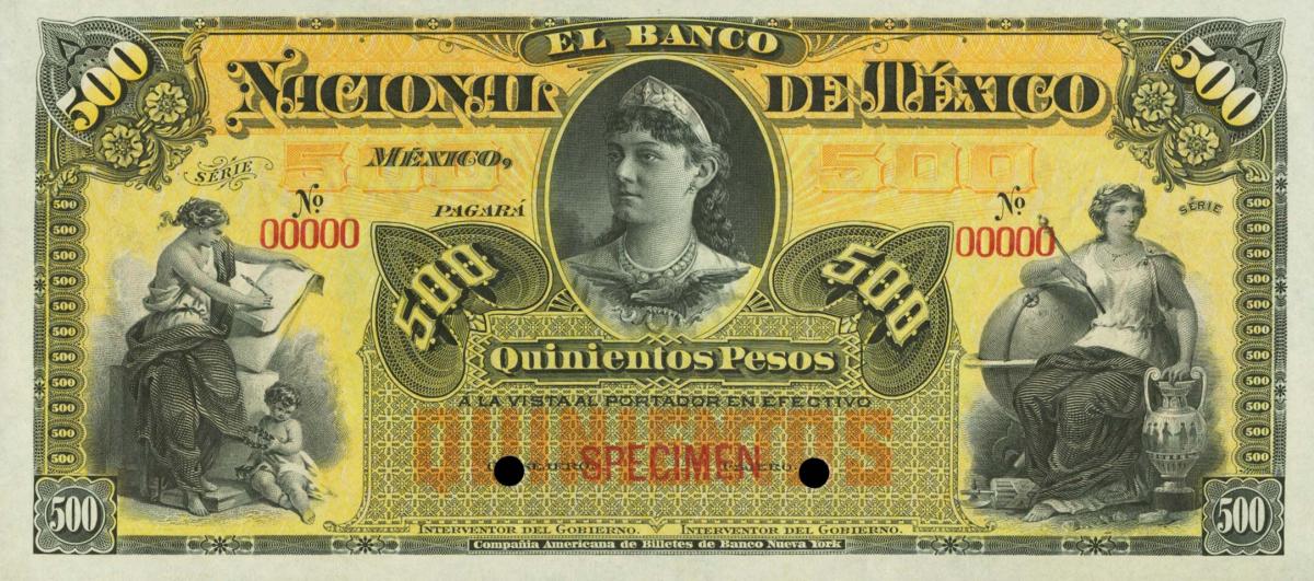 Front of Mexico pS262s3: 500 Pesos from 1885