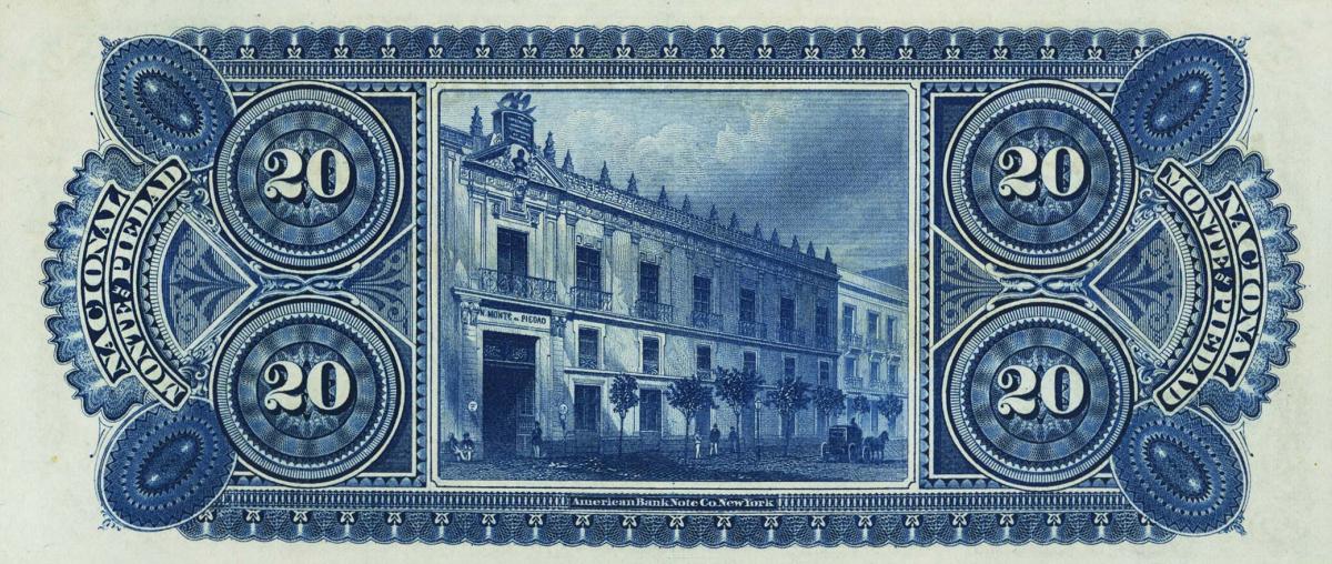 Back of Mexico pS267r1: 20 Pesos from 1880