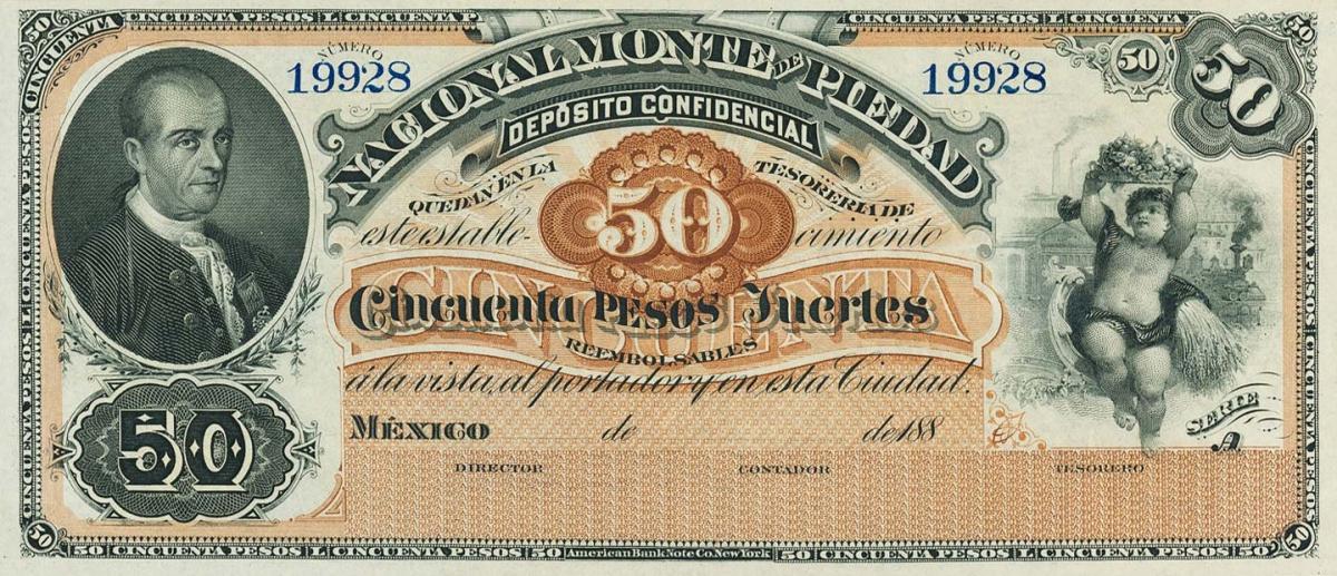 Front of Mexico pS268r1: 50 Pesos from 1880