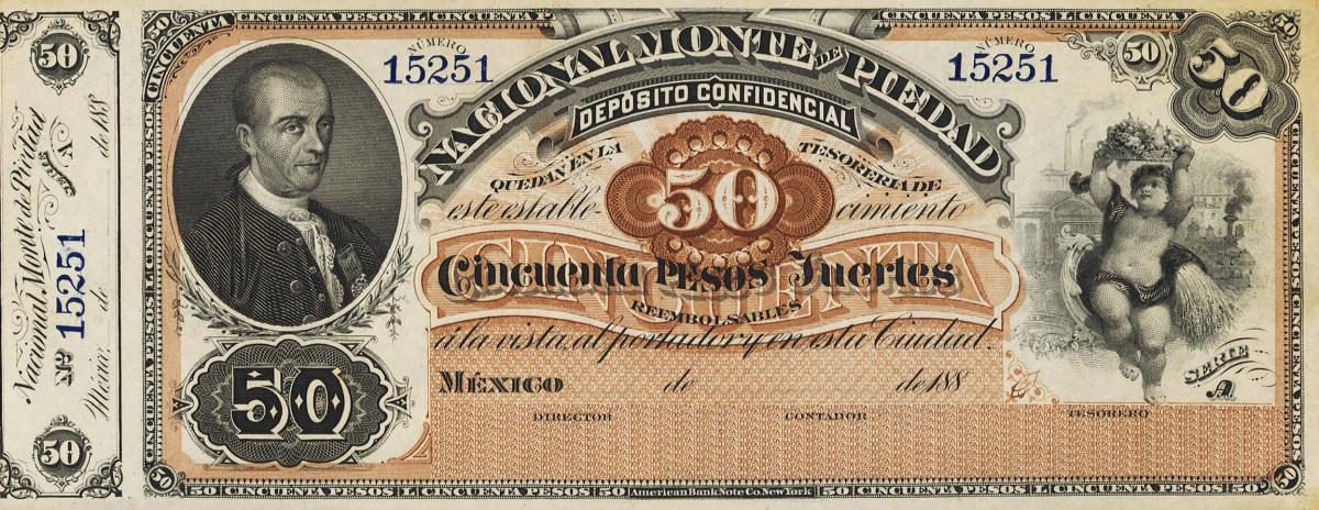 Front of Mexico pS268r2: 50 Pesos from 1880