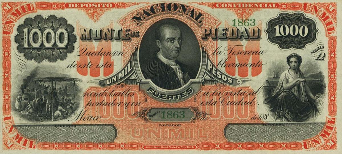 Front of Mexico pS271r1: 1000 Pesos from 1880