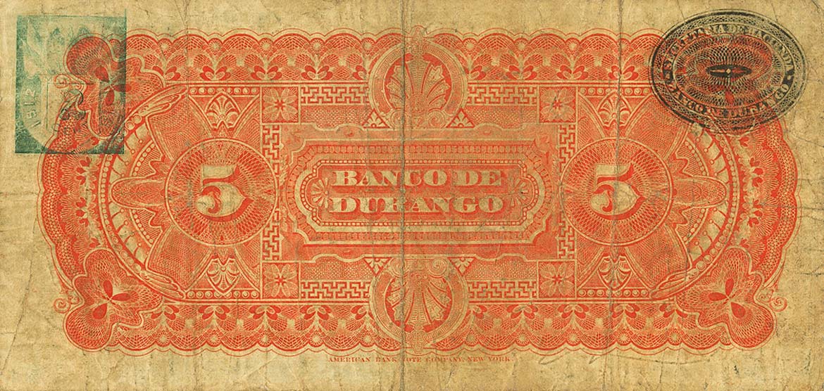 Back of Mexico pS273d: 5 Pesos from 1891