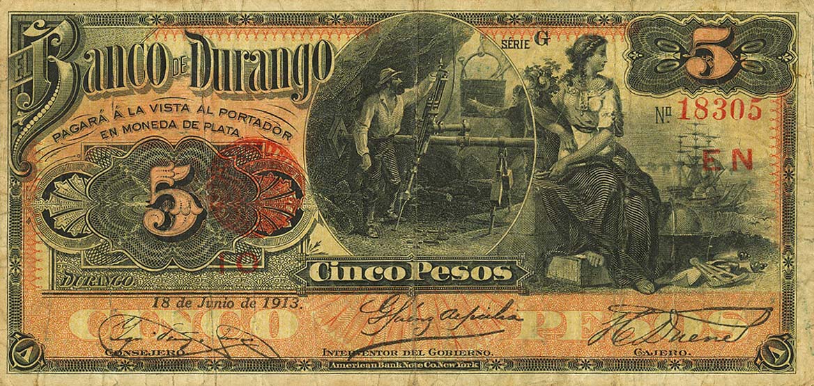 Front of Mexico pS273d: 5 Pesos from 1891