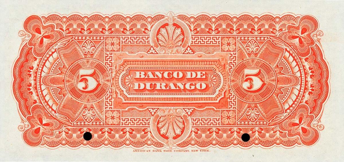 Back of Mexico pS273s3: 5 Pesos from 1891